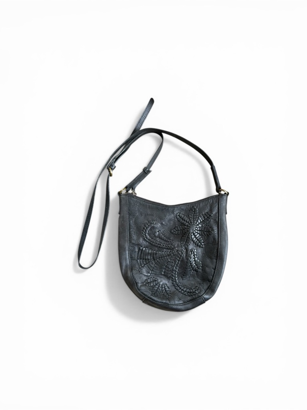 Vintage Y2K Lucky Brand leather bohemian crossbody bag black